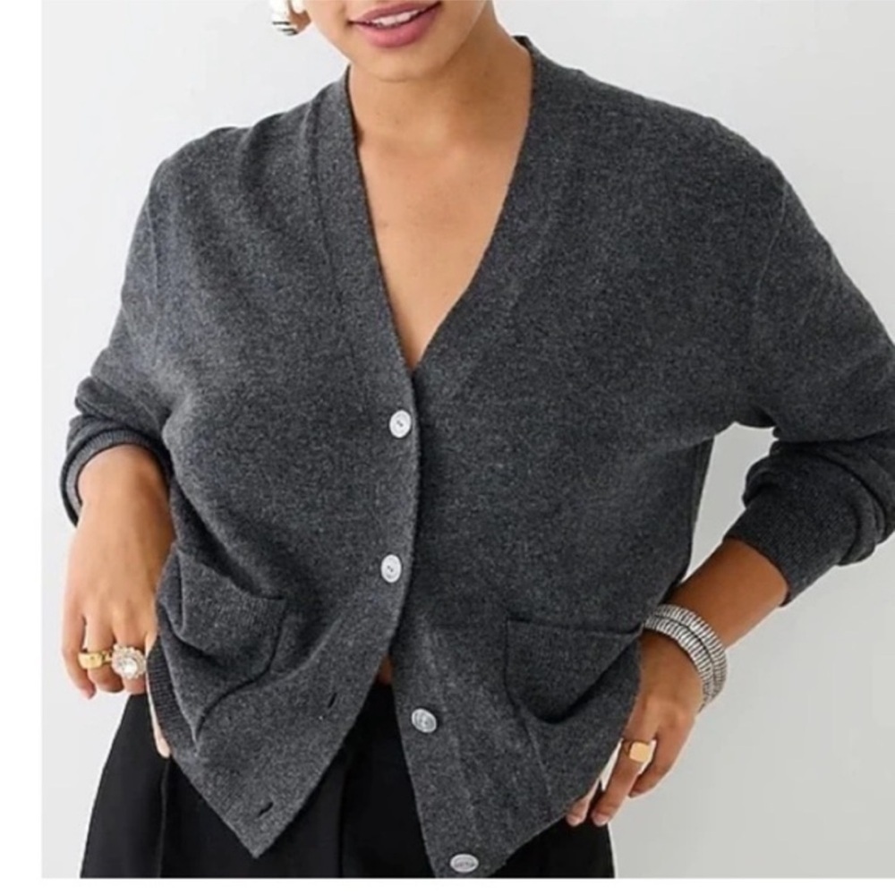 J. Crew Dark Gray 100% Cashmere Cropped Cardigan Sweater EUC